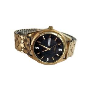 Elgin Gold Tone Mens Watch FG268N With Diamond Markers Stainless Steel Back